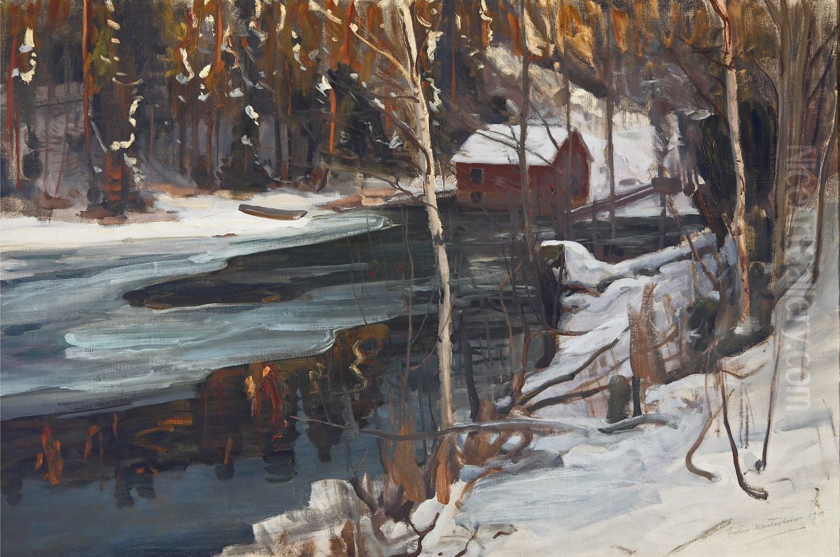 The Break-Up of Ice; The Departure of Ice Oil Painting by Victor Westerholm