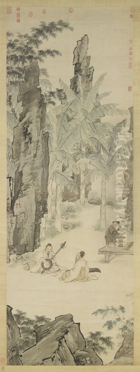 Whiling Away Summer in the Shade of Plantain Oil Painting by Qiu Ying