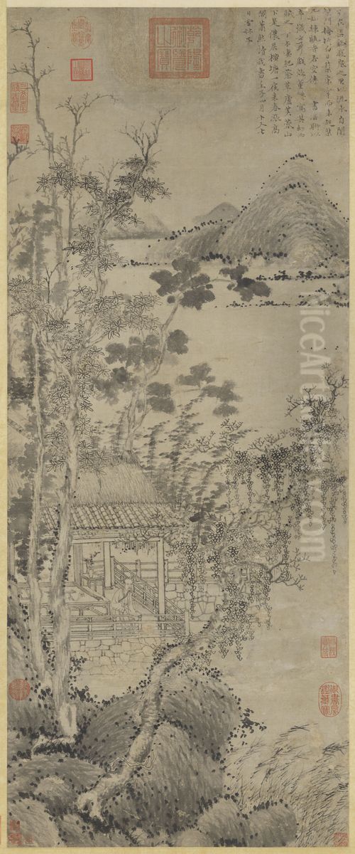 Qing Bi Pavilion Oil Painting by Ni Zan