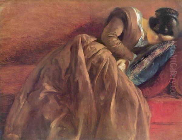 Menzels Schwester Emilie im Schlaf Oil Painting by Adolph von Menzel
