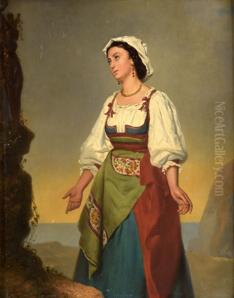 Young Italian woman Oil Painting by Adolphe-Henri Dubasty
