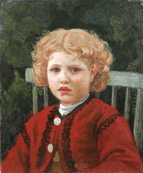 Curly-Haired Girl Oil Painting by Adolf von Becker