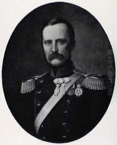 Adolph Wilhelm Dinesen (1807-1876), Danish army officer and estate owner Oil Painting by August Schiott