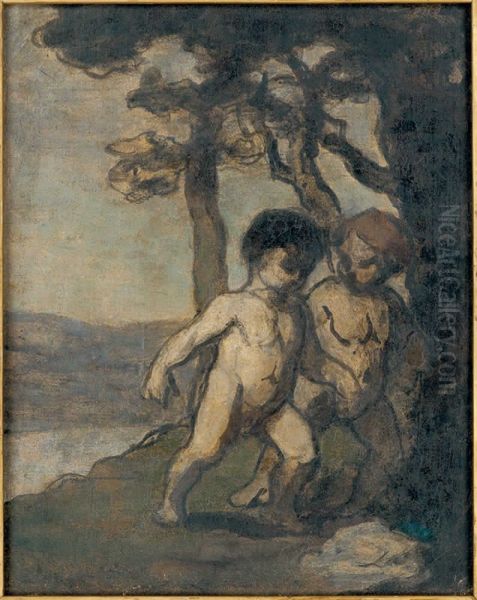 Deux enfants Oil Painting by Honore Daumier