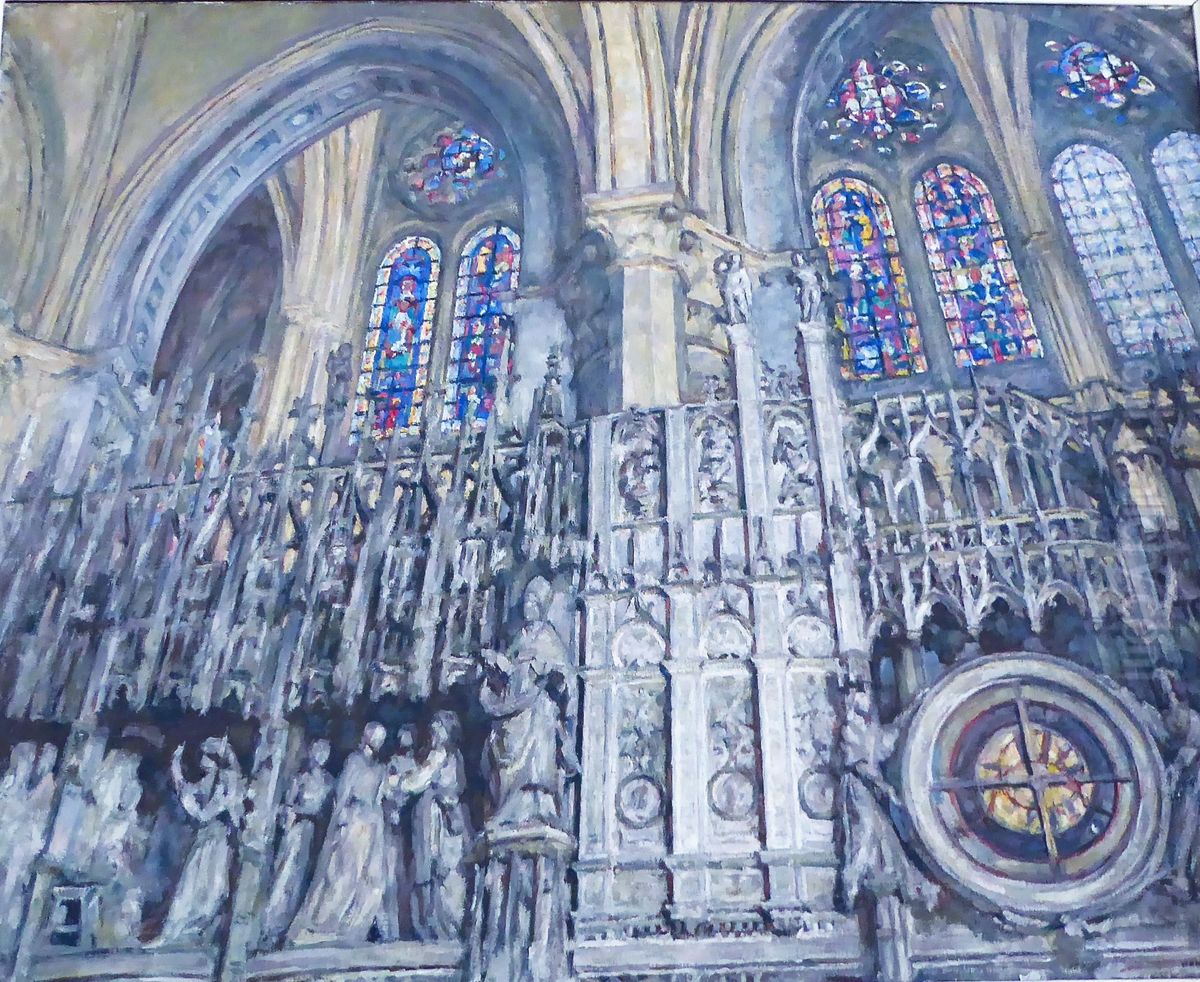 Interior of the Cathedral of Chartres, 1936 Oil Painting by Henri Villain