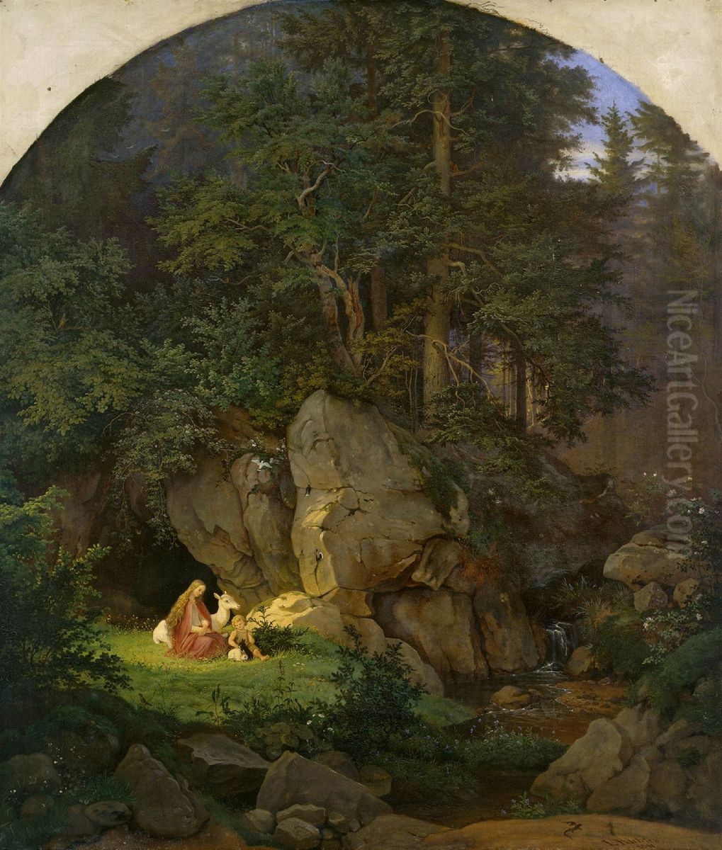 Genoveva in the Forest Seclusion Oil Painting by Ludwig Richter