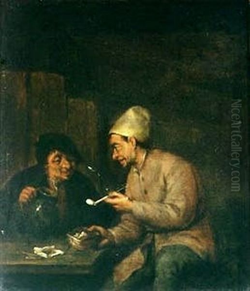 Two Men Sitting at a Table Oil Painting by Adriaen van Ostade