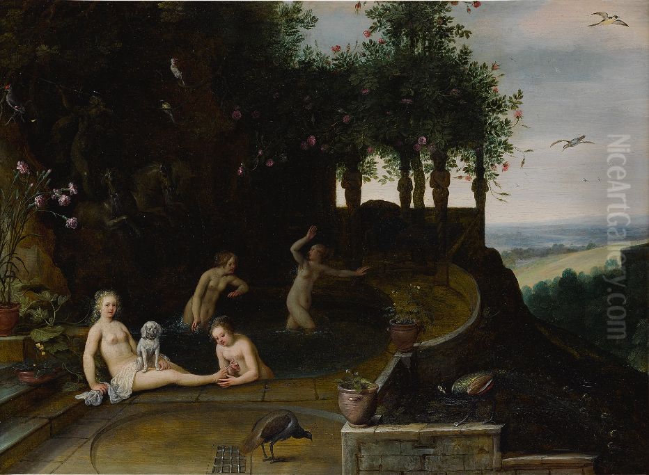 Diana and her nymphs bathing Oil Painting by Adriaen Van Stalbemt