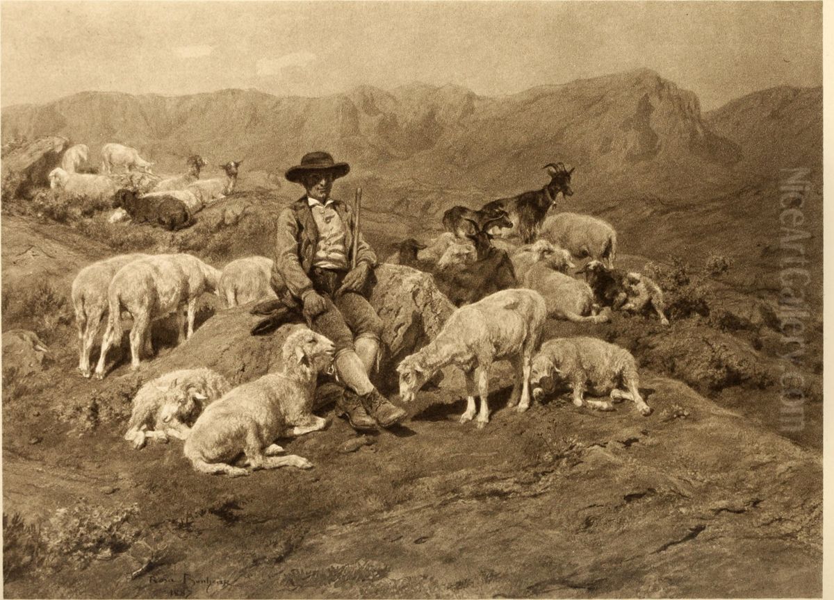 A Pyrenean Shepherd and his Flock Oil Painting by Rosa Bonheur