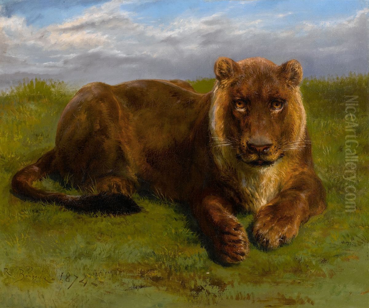 Lionne posant Oil Painting by Rosa Bonheur