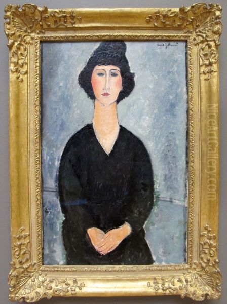 Frau in schwarzem Kleid Oil Painting by Amedeo Modigliani