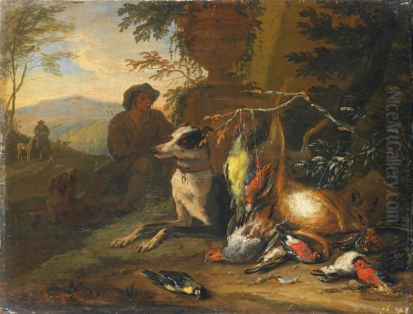 Landschaft mit Jagdstillleben. Oil Painting by Adriaen de Grijef