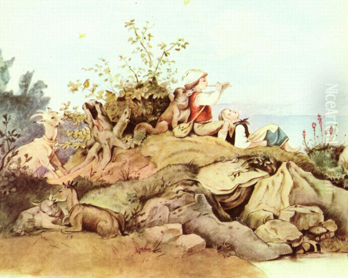 Fruhlingslust Oil Painting by Ludwig Richter