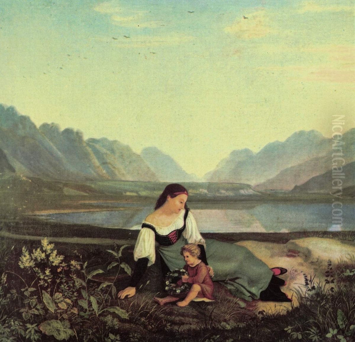 Madchen auf der Wiese: Inntal bei Hall Oil Painting by Ludwig Richter