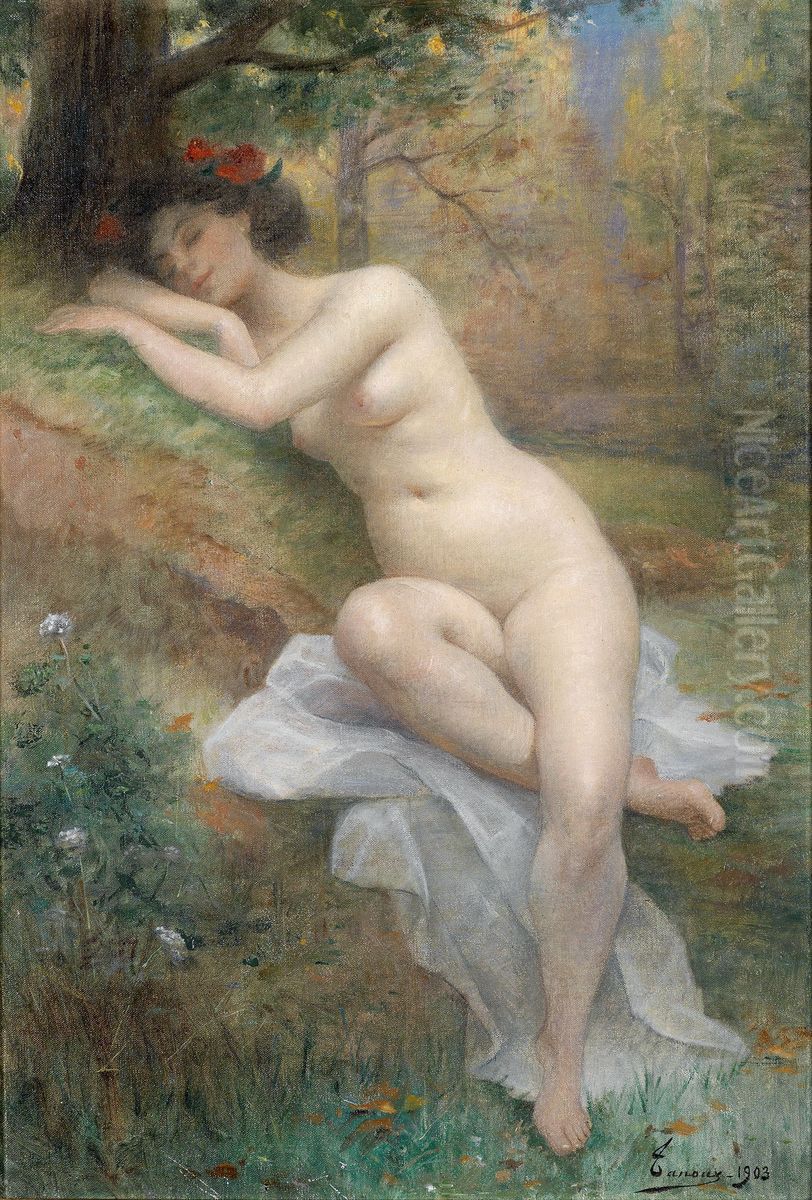 Weiblicher Akt in Waldlandschaft Oil Painting by Henri Adriene Tanoux
