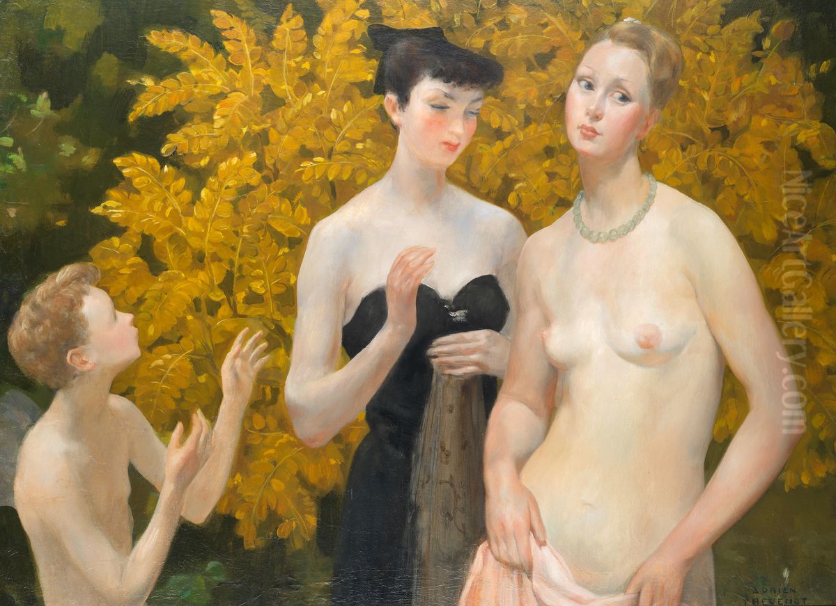 Bather and companions Oil Painting by Adrien Thevenot