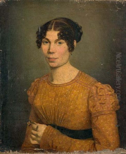 Portrait of a woman holding a flower Oil Painting by Adrienne Marie Louise Grandpierre-Deverzy