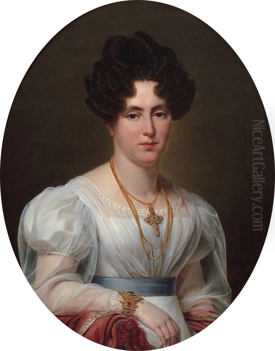 Portrait d'Adelaide-Marie-Charlotte Richard de Montauge (1787-1864), comtesse de La Loyere, epouse (1815) de Pierre Joseph Armand de Beuverand (1782-1857), comte de La Loyere Oil Painting by Auguste-Francois Laby