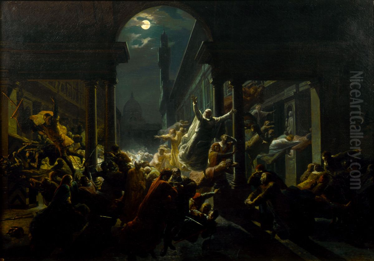 Le ombre dei grandi uomini fiorentini che protestano contro il dominio straniero Oil Painting by Eugenio Agneni