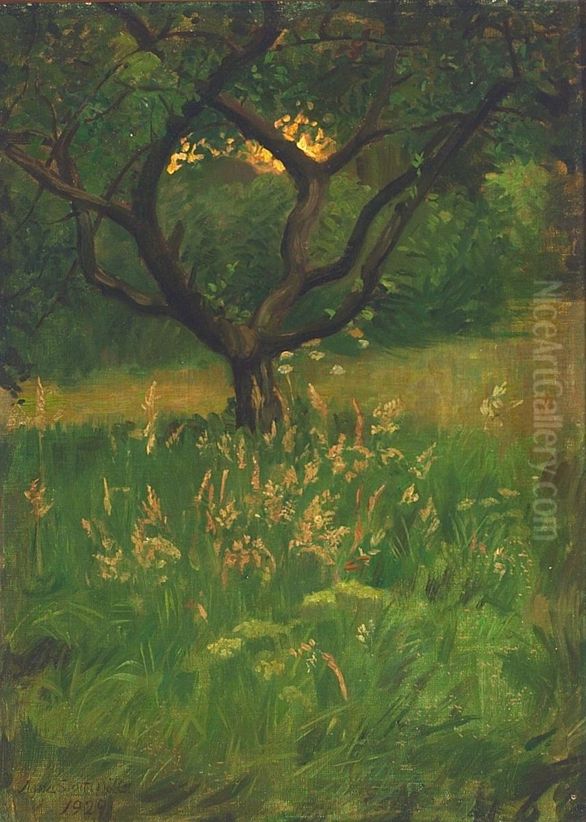 View of a garden. Oil Painting by Agnes Slott-Mrller