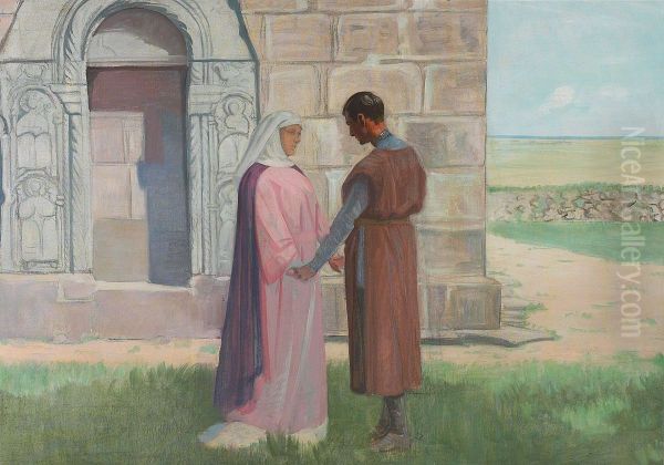 Scene described in a folk song. Oil Painting by Agnes Slott-Mrller
