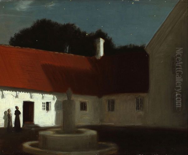 Herregarden Bangsbo i maneskin Oil Painting by Agnes Slott-Moller