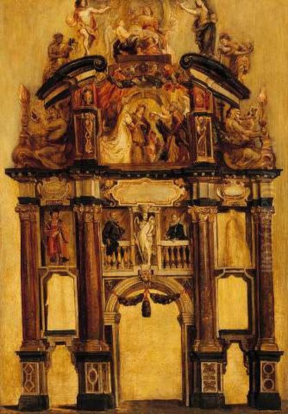 De achterzijde van de triomfboog van Filips IV. Oil Painting by Peter Paul Rubens