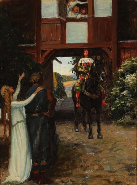 Gunderunds bejlen Oil Painting by Agnes Slott-Mrller
