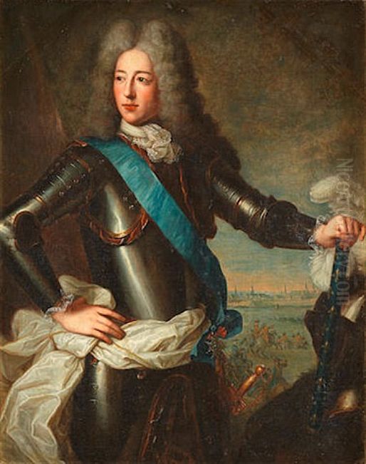 Portrait of Louis Henri de Bourbon, Prince de Conde, three-quarter-length, in armour, wearing the Order of the Saint'Esprit Oil Painting by Pierre Gobert