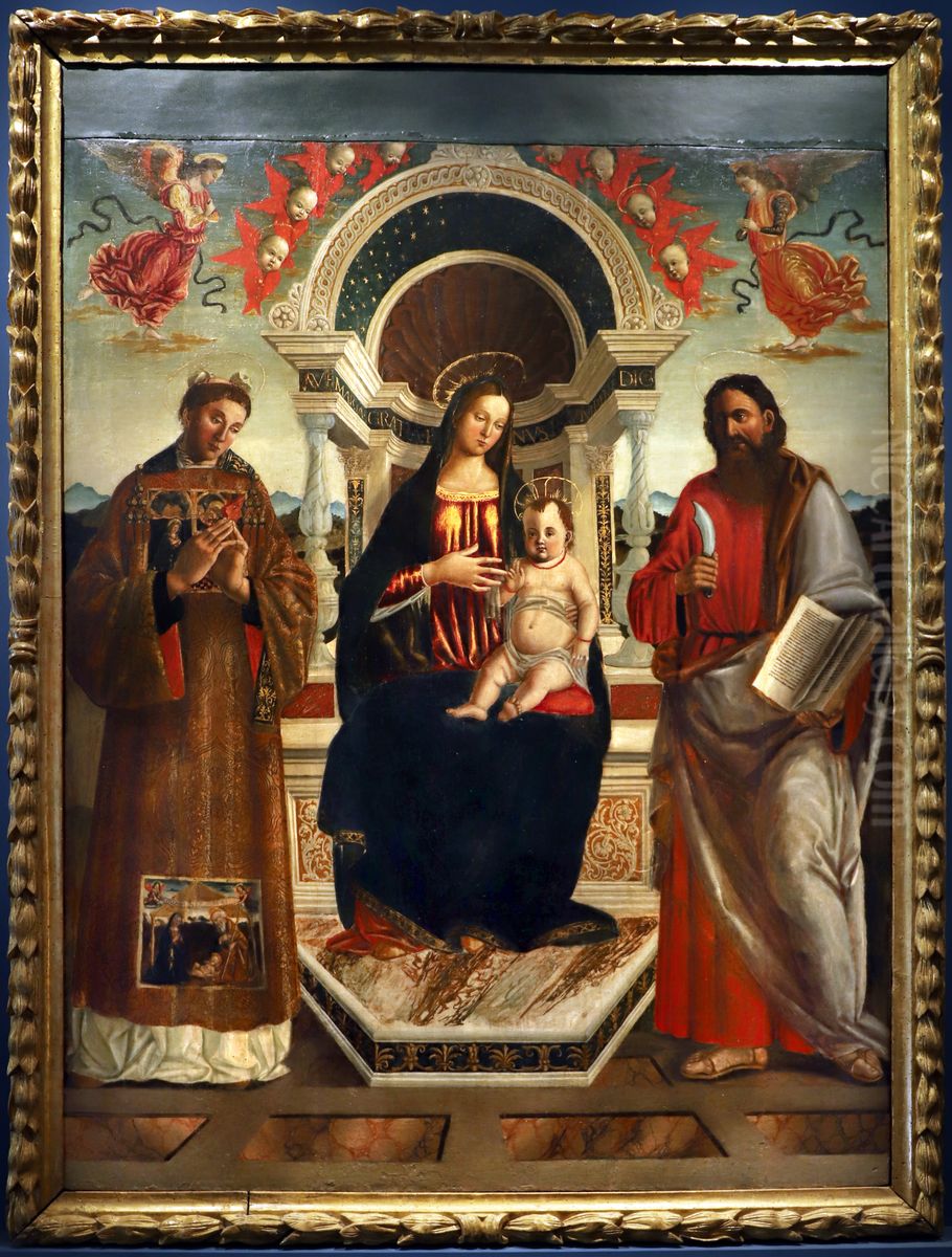 madonna col bambino in trono tra i ss. stefano e bartolomeo Oil Painting by Museo della Pieve di San Giuliano