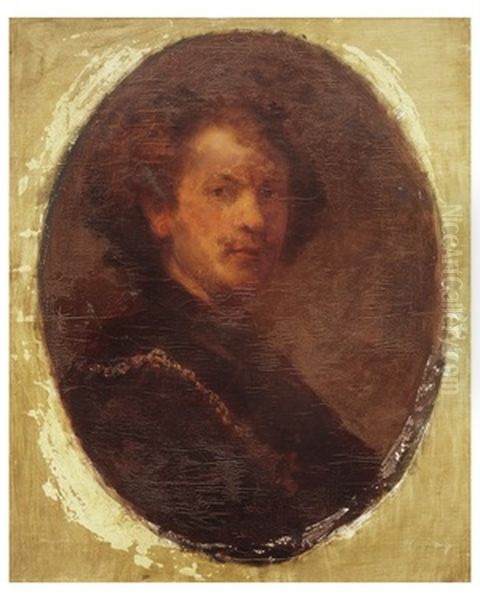 Self-portrait waring a Toque and a gold Chain Oil Painting by Rembrandt
