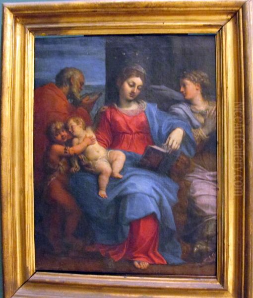 sacra famiglia e santa margherita Oil Painting by Agostino Carracci