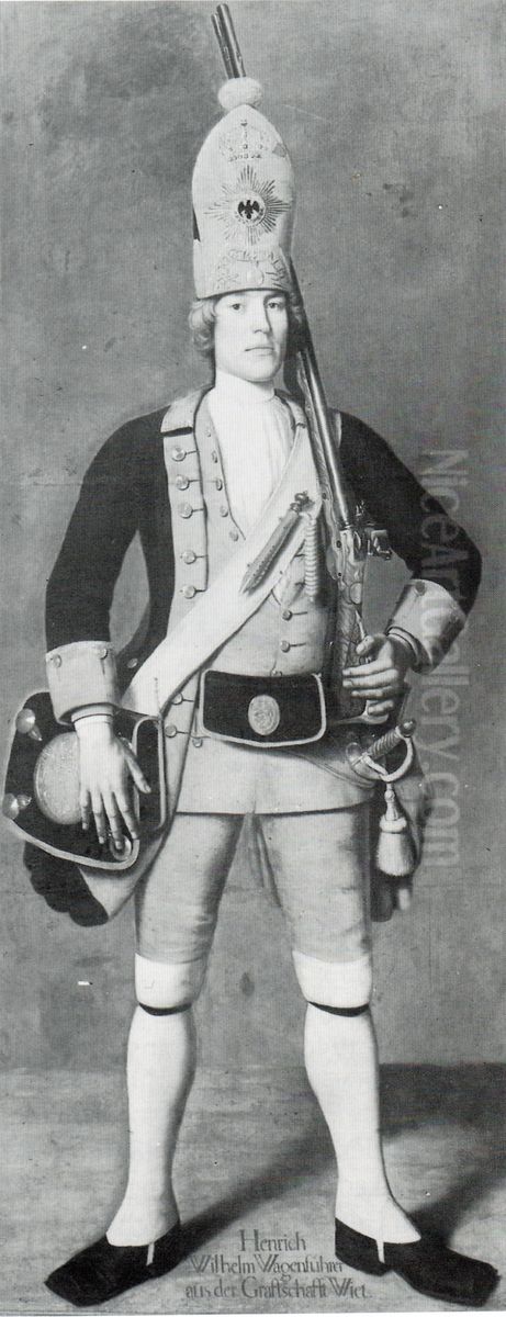 Grenadier vom Roten Leibbatallion der Riesengarde Friedrich Wilhelm I. Heinrich Wilhelm Wagenfuhrer aus der Grafschaft Wied Oil Painting by Johann Christof Merck