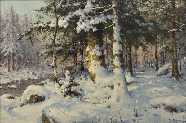 Winterlandschaft mit Bach Oil Painting by Walter Moras