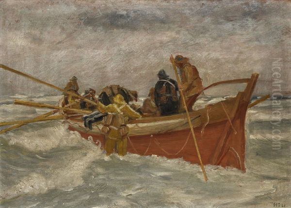 Redningsbaden gar ud. Studie. Oil Painting by Michael Peter Ancher