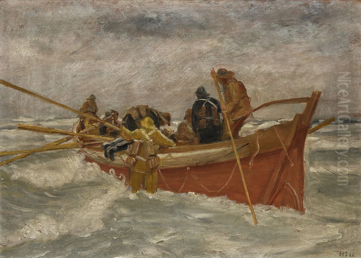 The lifeboat goes out. Study. Oil Painting by Michael Peter Ancher