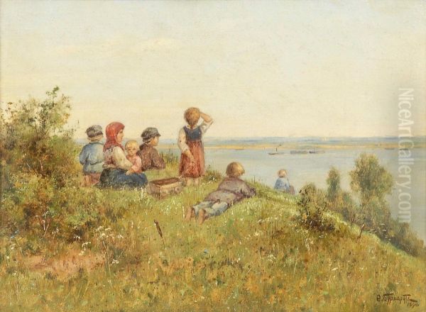 Summer landscape on the Volga Oil Painting by Fedor Karlovich Burkhardt
