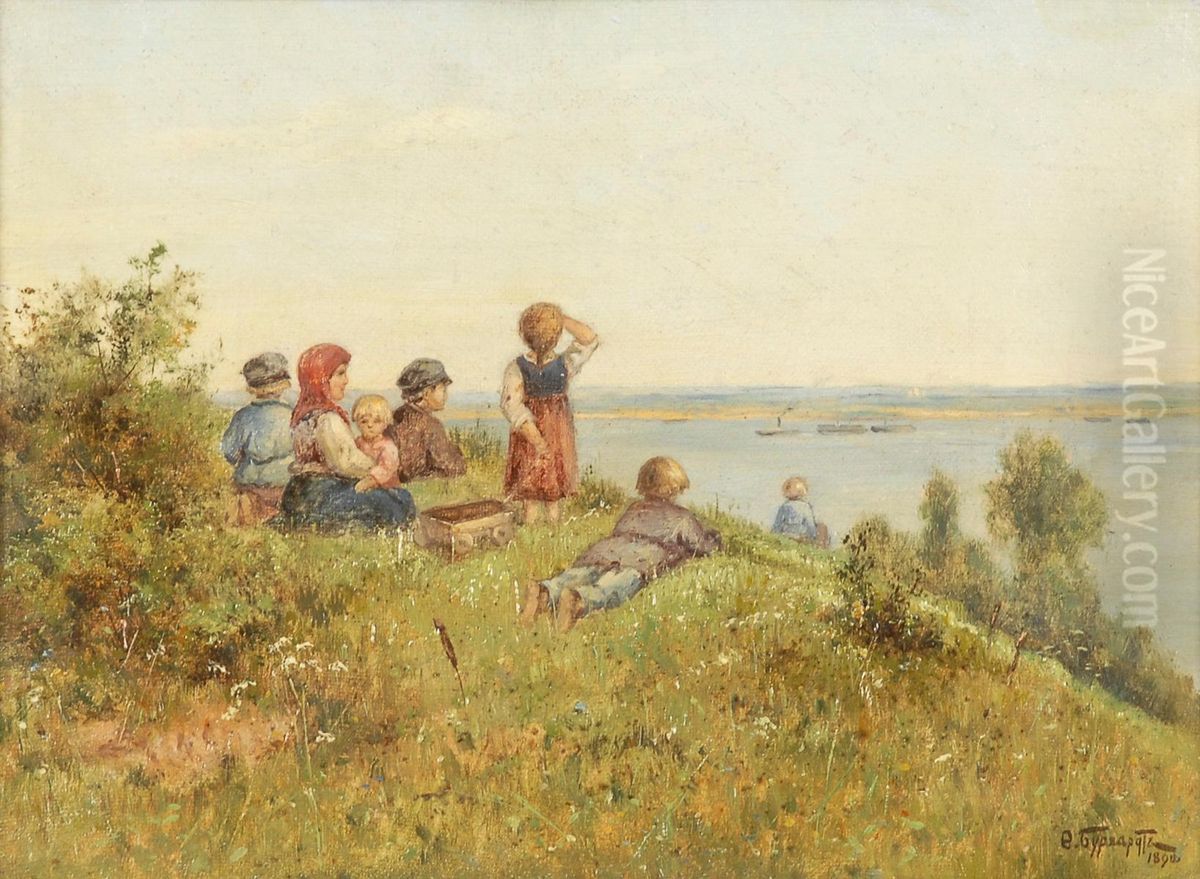 <<Letnij pejzaz na Volge>> Oil Painting by Fedor Karlovich Burkhardt