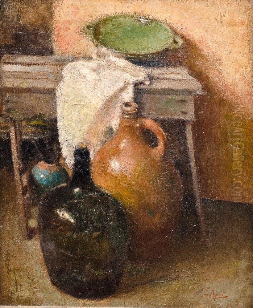 Still Life with Bottles Oil Painting by Joaquin Agrasot y Juan
