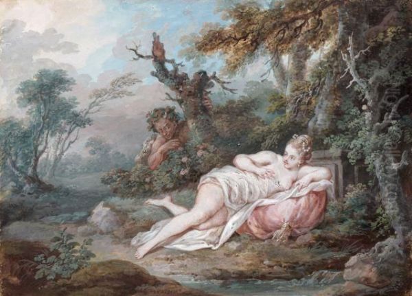 Satyre Et Nymphe Et Leda Et Le Cygne Oil Painting by Jacques Philippe Caresme
