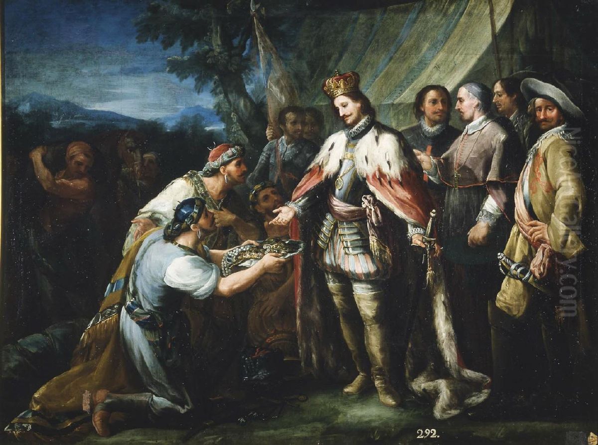 San Fernando recibe el tributo de Mahomad de Baeza Oil Painting by Gines Andres de Aguirre