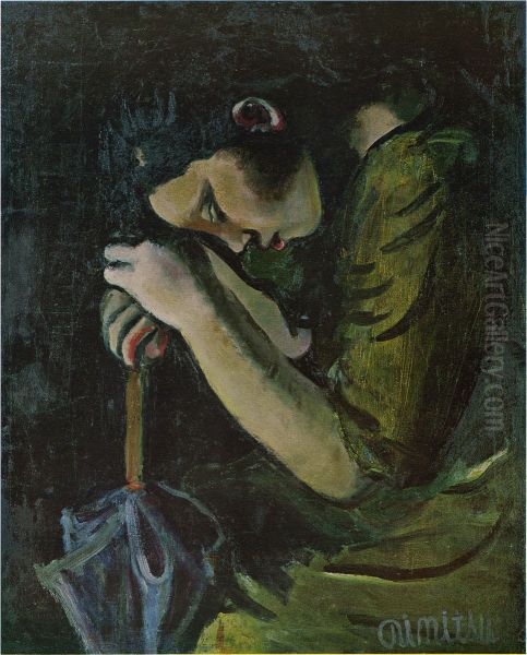 Comisa (Girl Leaning on an Umbrella) Oil Painting by Aimitsu
