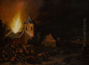 Nocturnal landscape with the plundering of a village