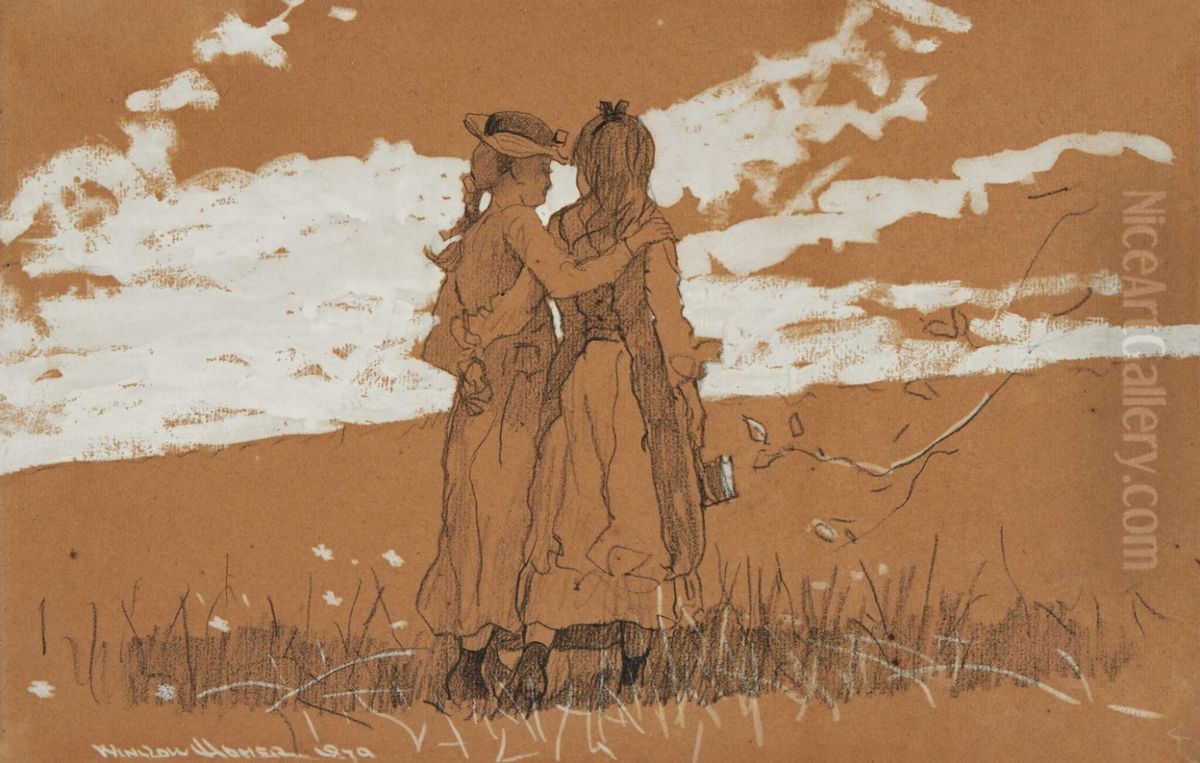 Girls on Hillside Oil Painting by Winslow Homer