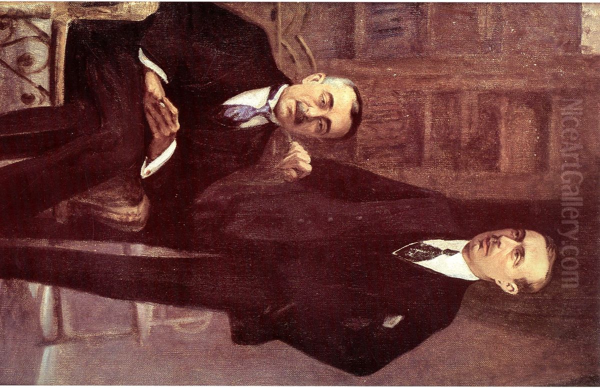 Portraits De Raced et Ahmad Mukhtar Beyhum. Oil Painting by Moustafa Farroukh
