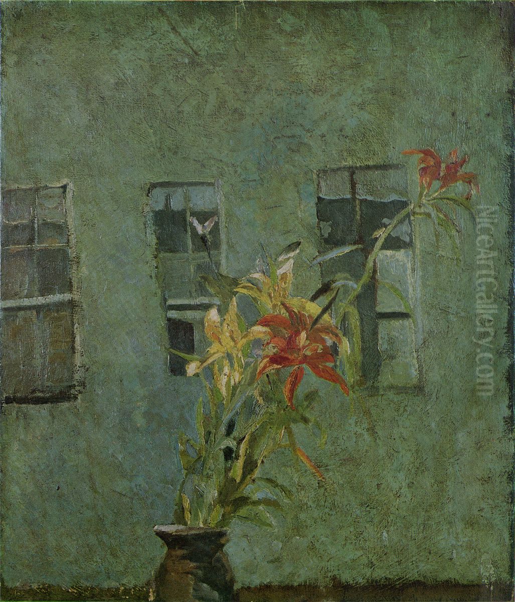 Flowers by Window (Lilies) Oil Painting by Aimitsu