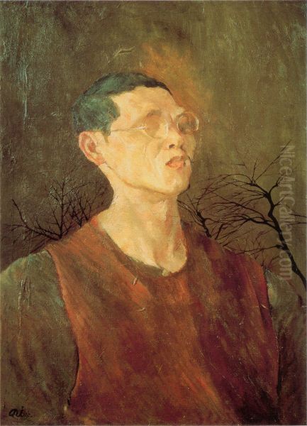 Self-Portrait with Treetops Oil Painting by Aimitsu