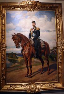 Portrait of czar Nicolaus II. on horseback