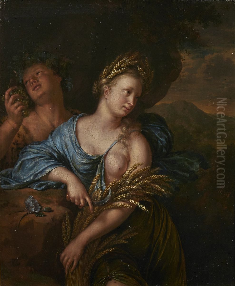 Ceres and Bacchus Oil Painting by Willem Van Mieris Leiden