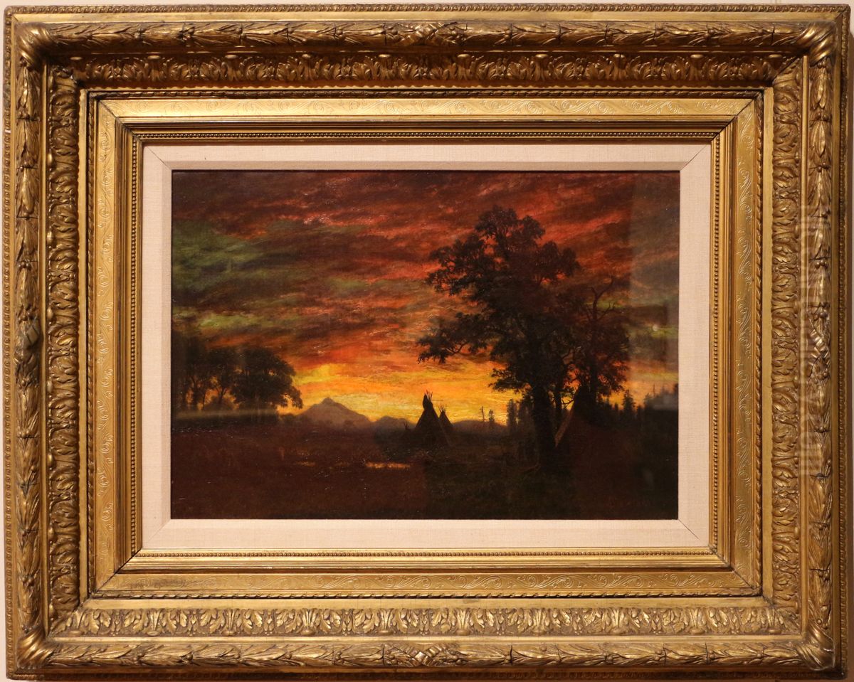 Indian encampement at sunset Oil Painting by Albert Bierstadt